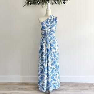 Taylor Women's One-Shoulder Blue Floral Maxi Dress DG size 4
